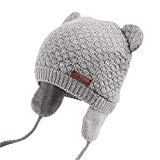 XIAOHAWANG Warm Baby Hat Cute Bear Toddler Earflap Beanie for Fall Winter (0-7Months, Grey)